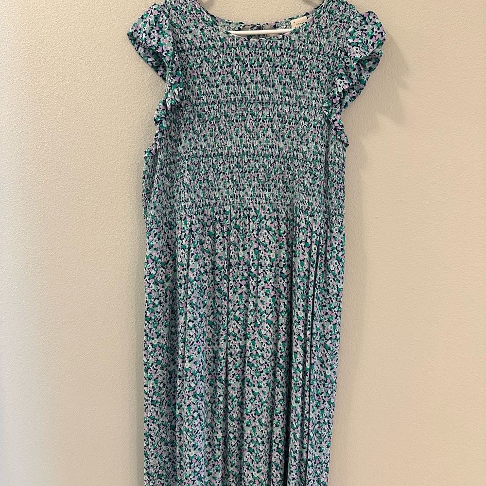 A New Day Dress in Green and Purple Floral